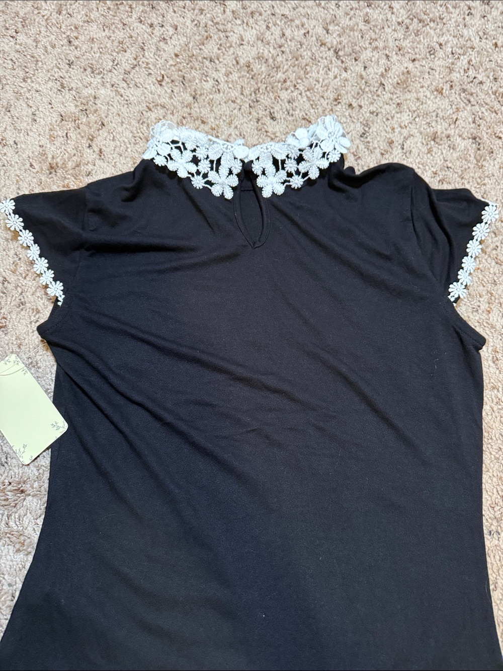 Sweet Wanderer Black Short Sleeve Tee with White Crochet Collar - Picture 7 of 8